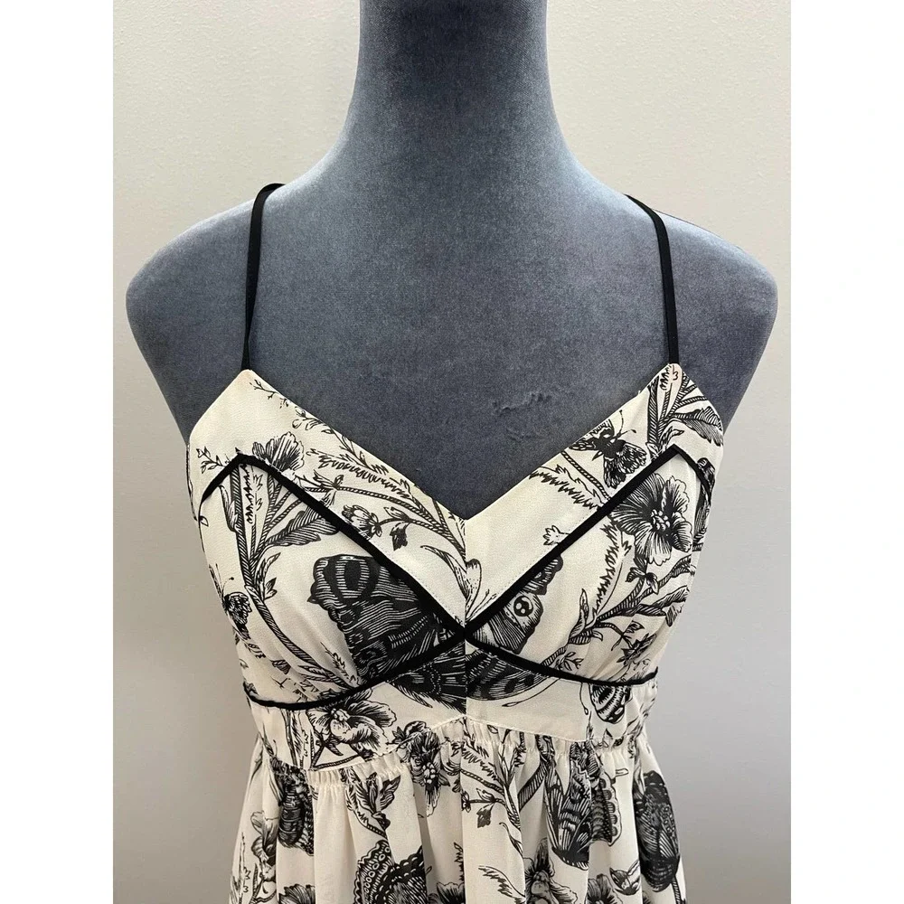 Ann Taylor Loft Butterfly Ivory and Black Lined Sundress Size 2 - Picture 2 of 9
